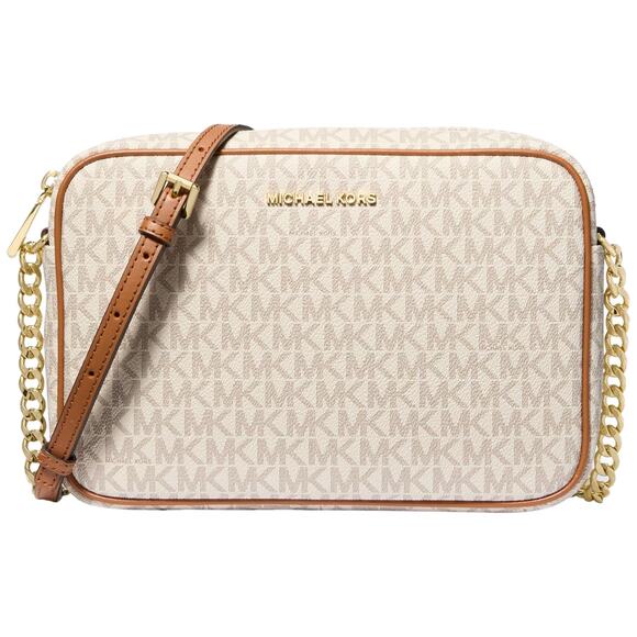 NWT Michael Kors Jet Set Large Crossbody, Gold-Tone Hardware/Vanilla, One Size - Picture 1 of 4